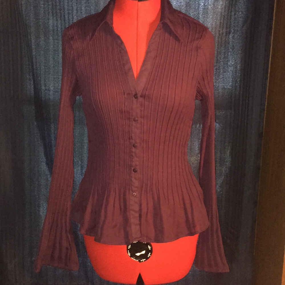Worthington purple long sleeve button up blouse M